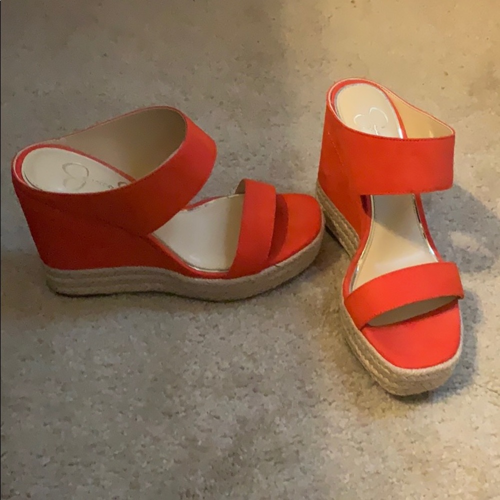 Orange and tan wedge heels- Jessica Simpson